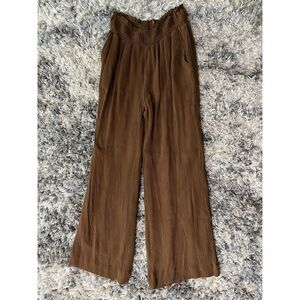 Pink Lily Wide Leg Brown Pants Size Small Viscose Lined Boho Peasant